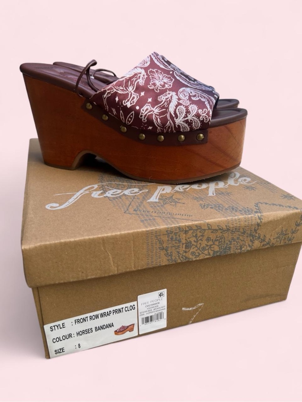 Free People Front Row Wrap Print Clogs NIB Size 8 Horse Bandana Print
